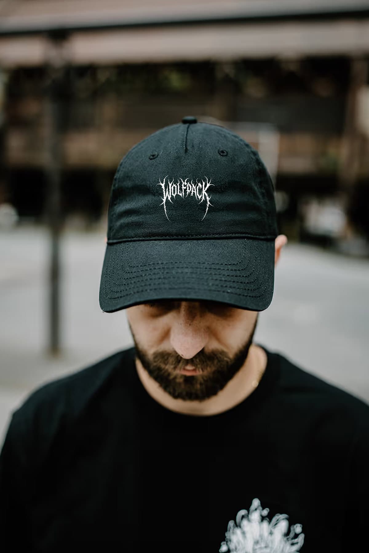 Black hat with BLACK MIND FIVE PANEL CAP print - Wolfpack Clothing