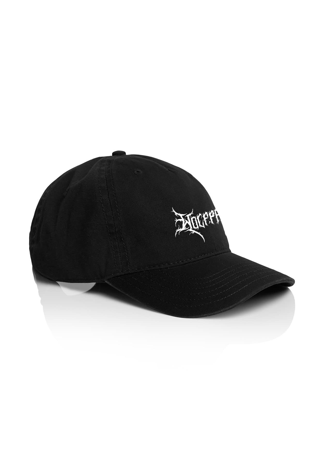 Black hat with BLACK LOTUS FIVE PANEL CAP print - Wolfpack Clothing