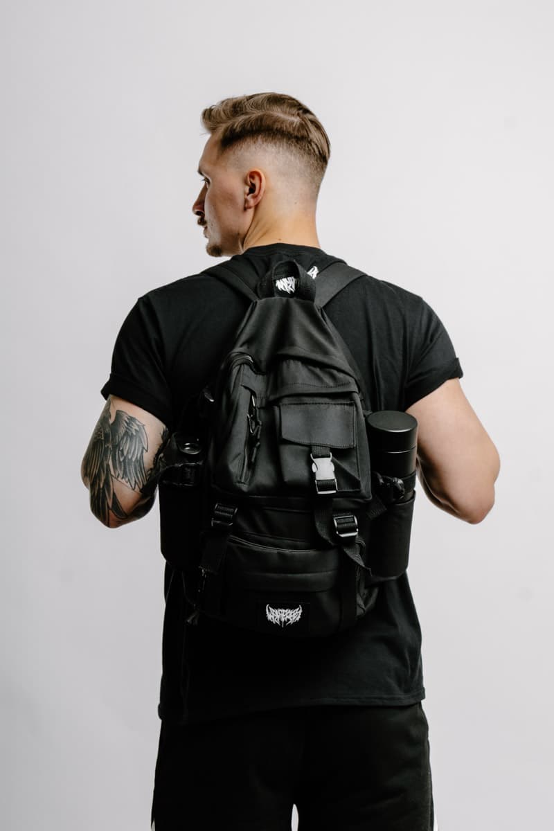 Black bag with CORE BACKPACK print - Wolfpack Clothing