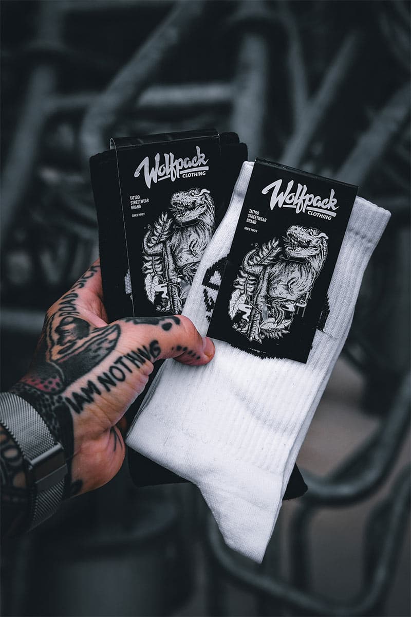 Black socks with DINOSAUR SOCKS print - Wolfpack Clothing