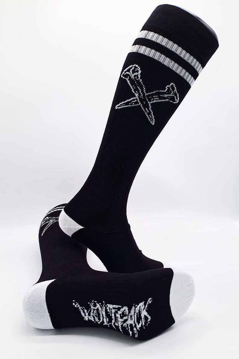 Black socks with METAL SOCKS - KNEE HIGH print - Wolfpack Clothing
