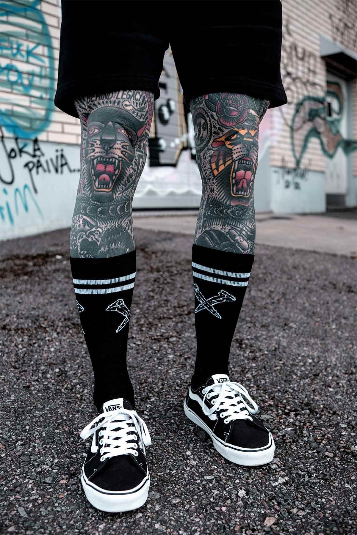 Black socks with METAL SOCKS - KNEE HIGH print - Wolfpack Clothing