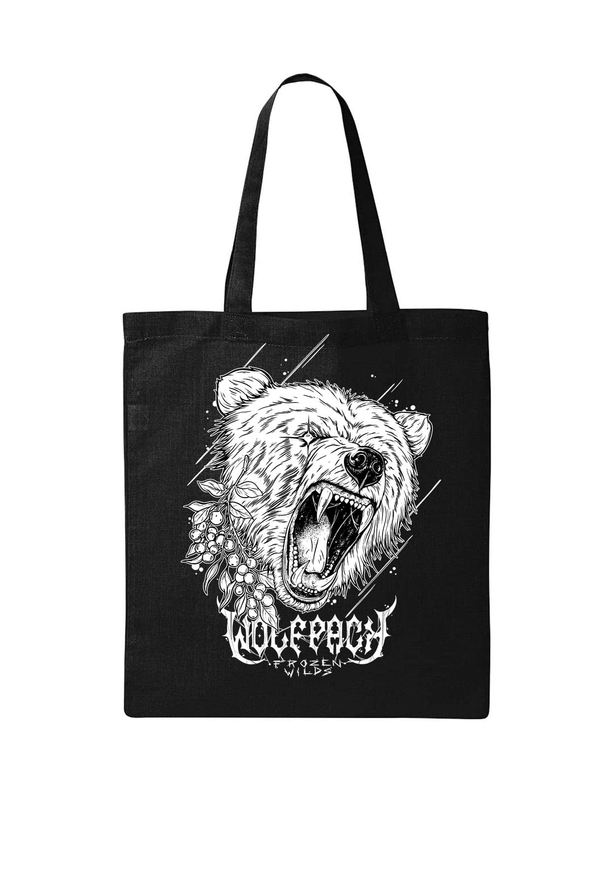Black bag with NORDIC HUNTER TOTE BAG print - Wolfpack Clothing