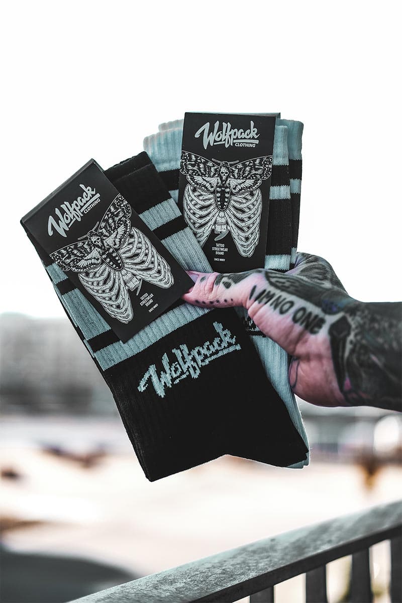 Black socks with WOLFPACK CREW SOCKS print - Wolfpack Clothing