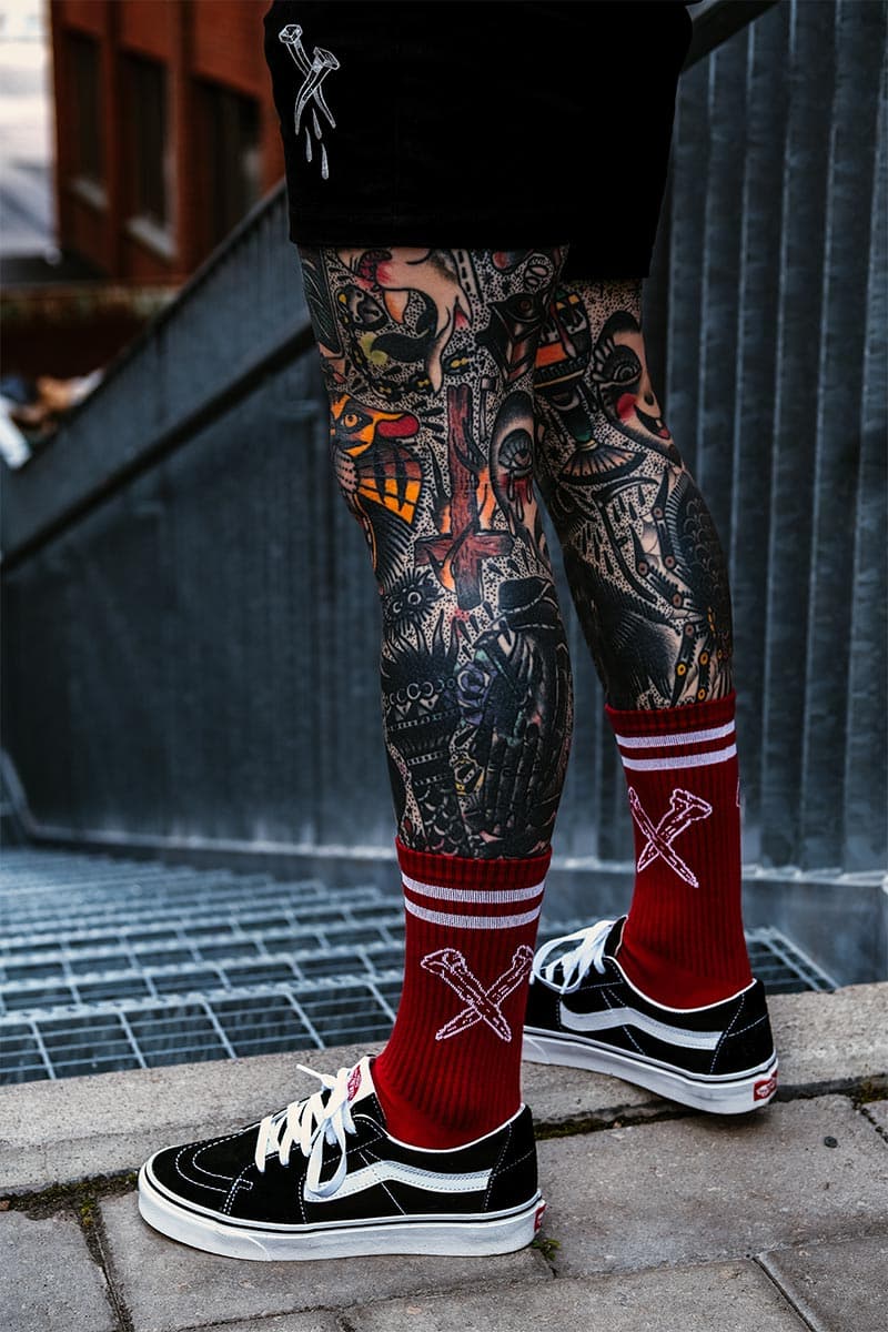 Burgundy socks with WOLFPACK METAL SOCKS print - Wolfpack Clothing