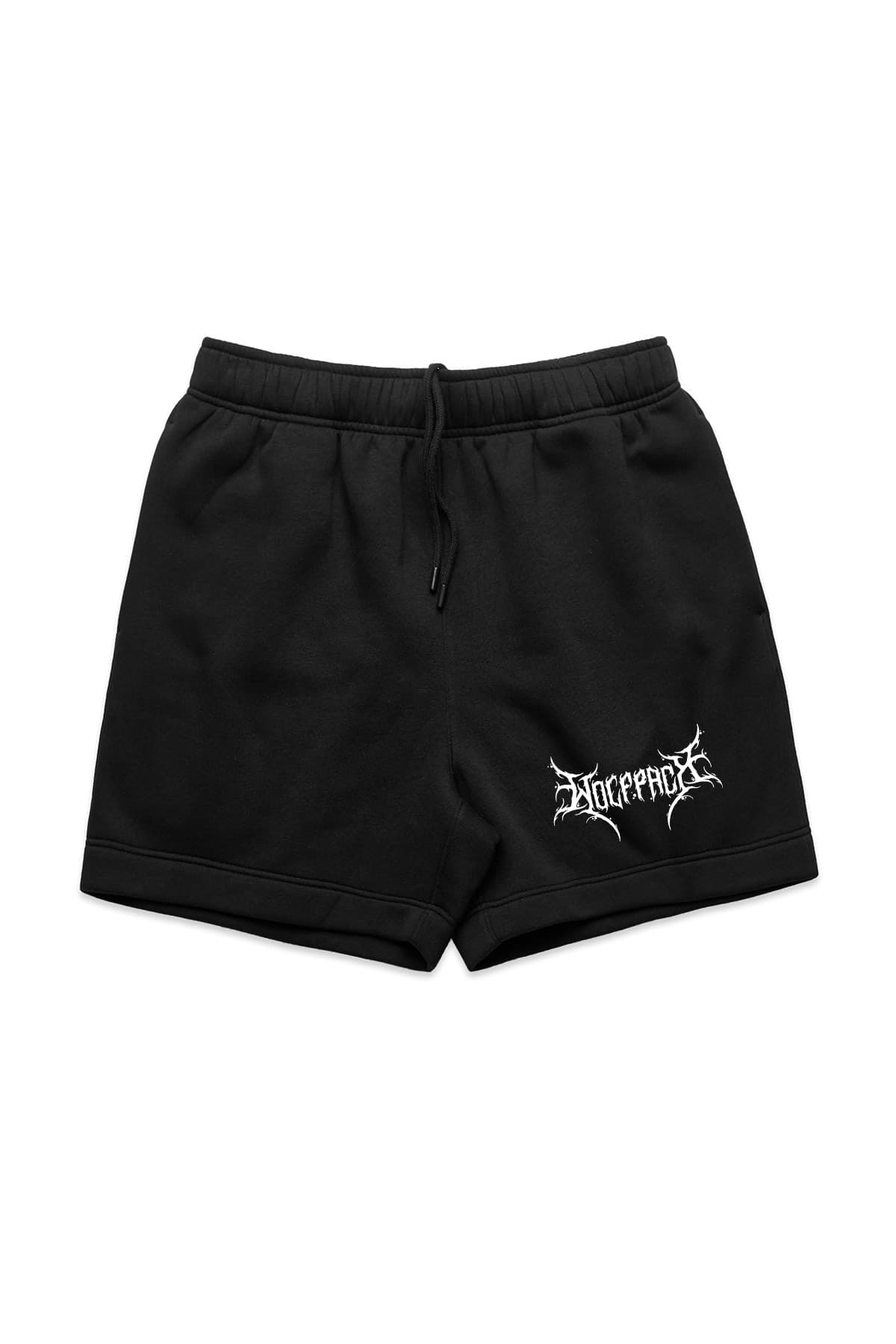 Black shorts with WOLFPACK RELAX TRACK SHORTS print - Wolfpack Clothing