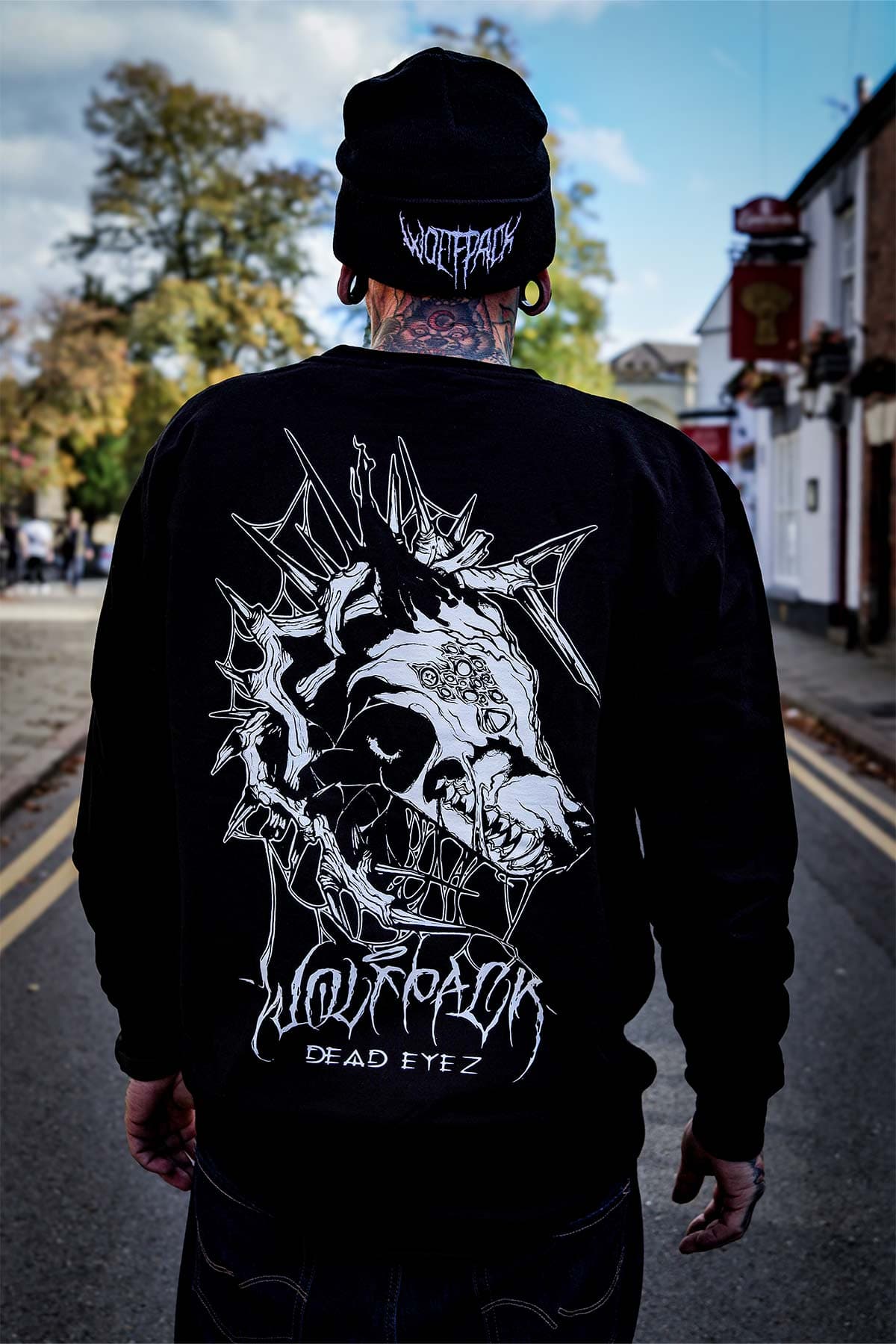 Black crewneck with BLOOD BITE  CREWNECK UNISEX print - Wolfpack Clothing