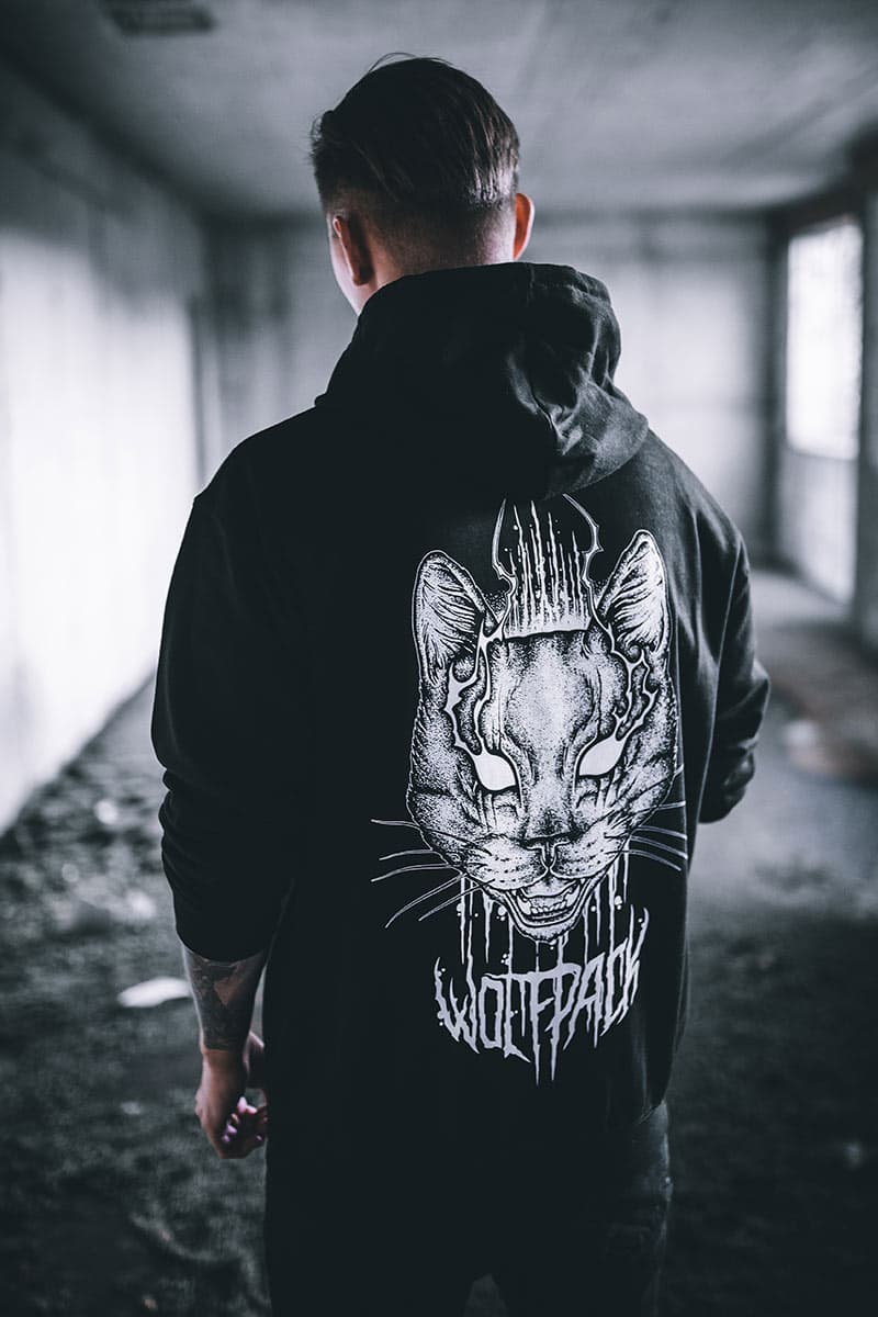 Black hoodie with CATHARSIS HOODIE UNISEX print - Wolfpack Clothing