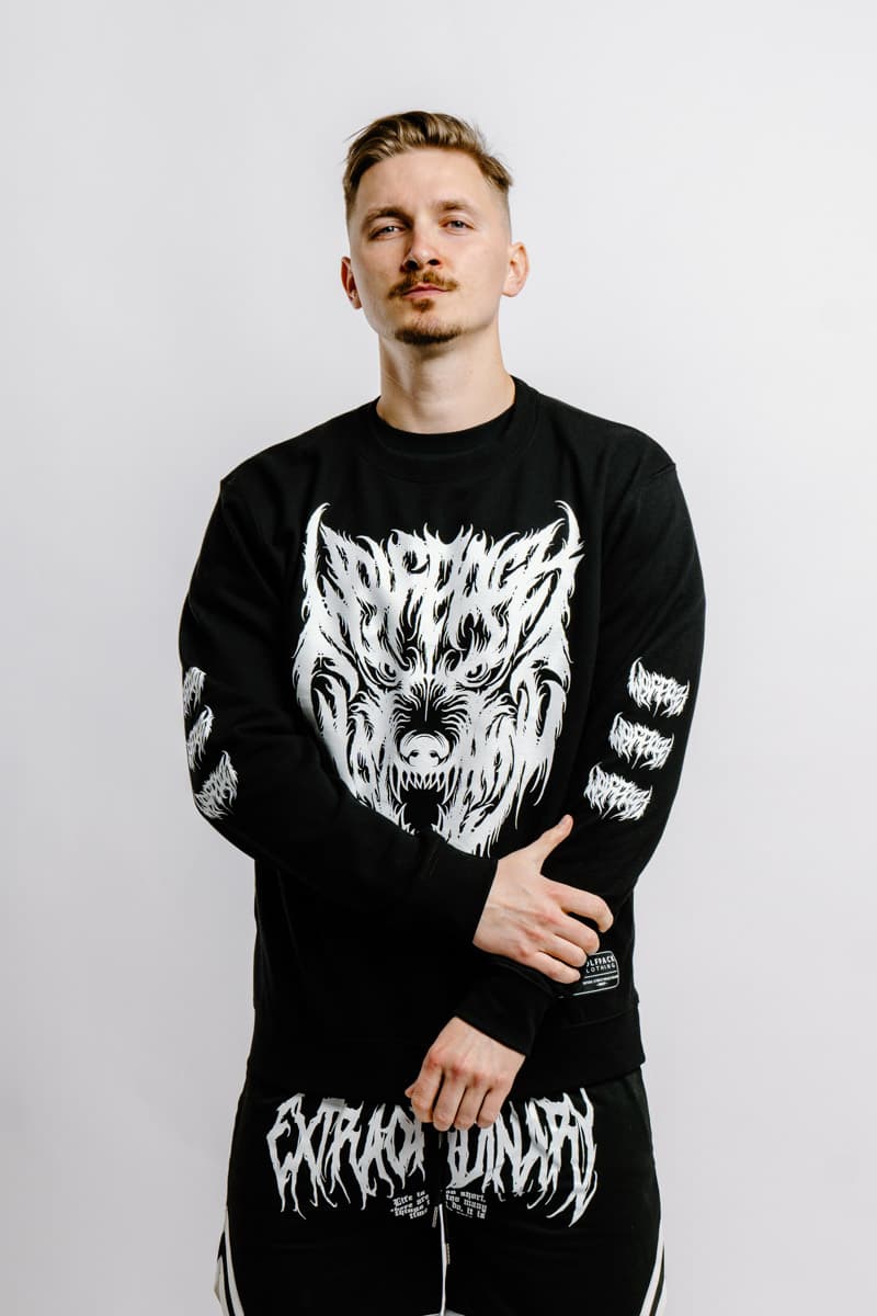 Black crewneck with CORE WOLF CREWNECK UNISEX print - Wolfpack Clothing