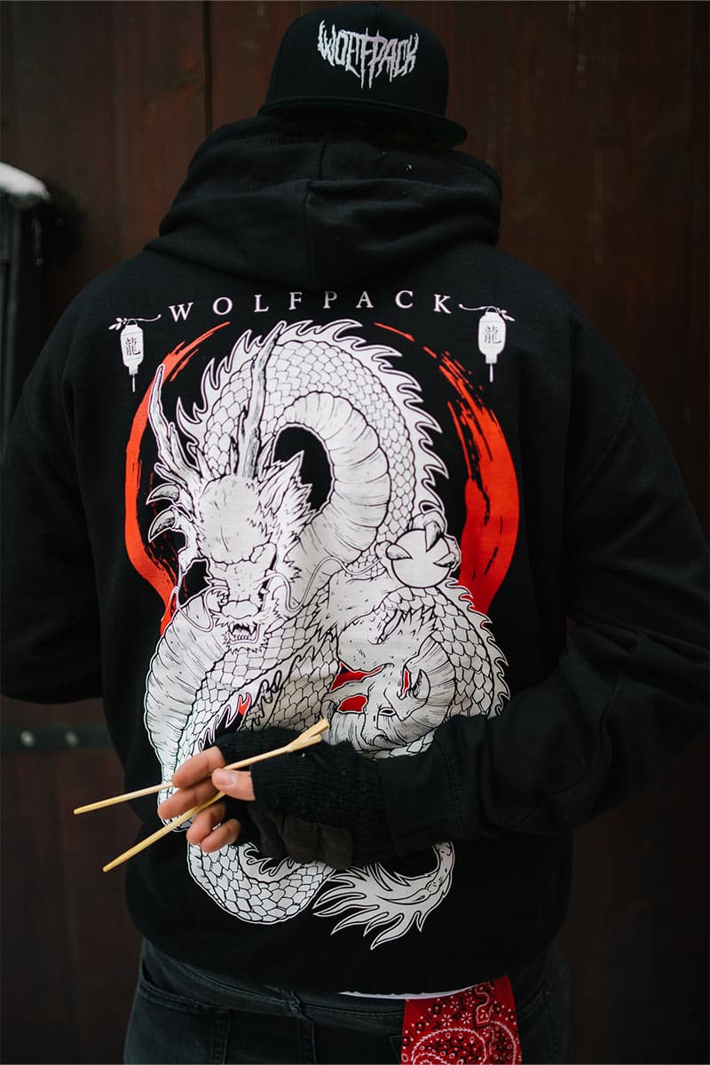 Black hoodie with RYU HOODIE UNISEX print - Wolfpack Clothing