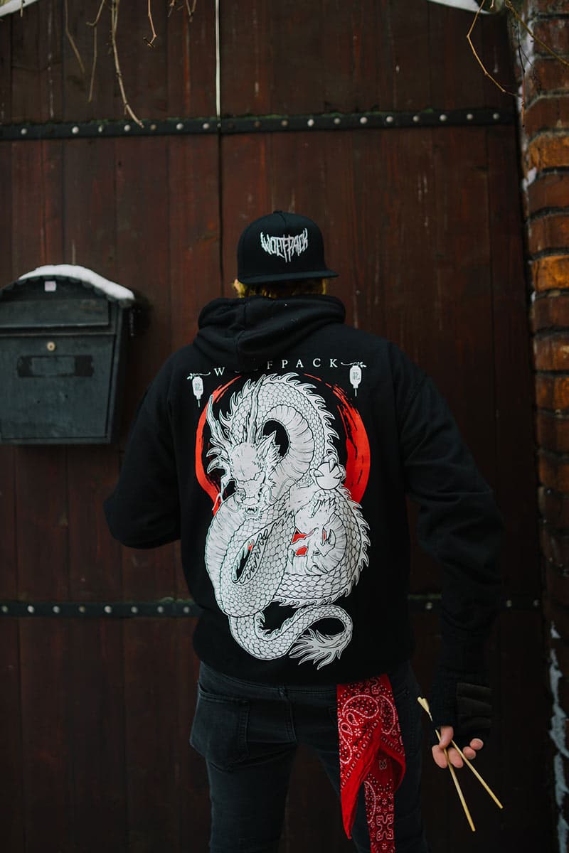Black hoodie with RYU HOODIE UNISEX print - Wolfpack Clothing