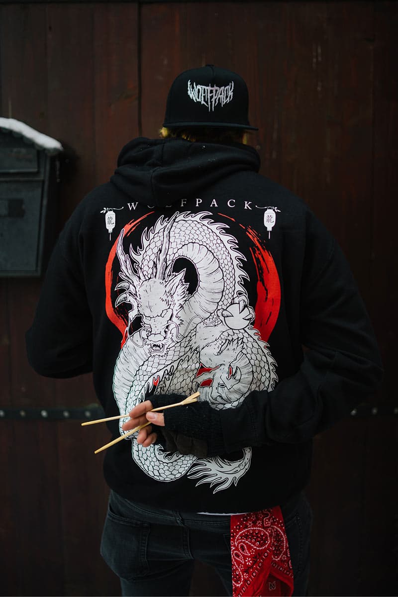 Black hoodie with RYU HOODIE UNISEX print - Wolfpack Clothing