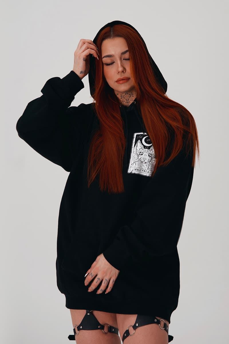 Black hoodie with THE MOON HOODIE UNISEX print - Wolfpack Clothing