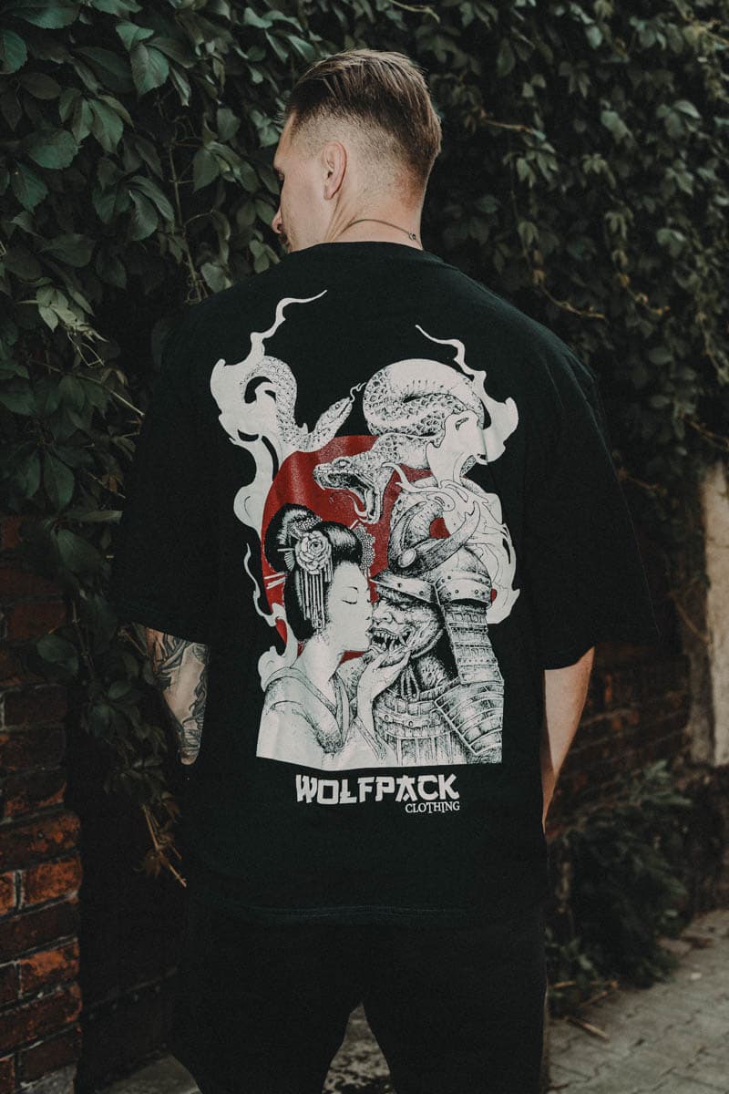 Black oversized t-shirt with JADOKU OVERSIZED TEE UNISEX print - Wolfpack Clothing