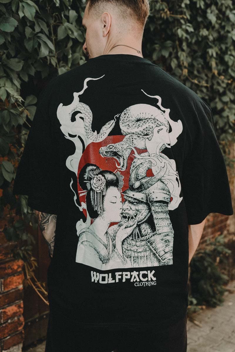 Black oversized t-shirt with JADOKU OVERSIZED TEE UNISEX print - Wolfpack Clothing