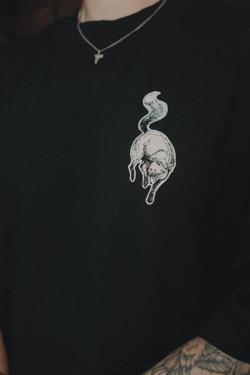 Black oversized t-shirt with KITSUNE OVERSIZED TEE UNISEX print - Wolfpack Clothing