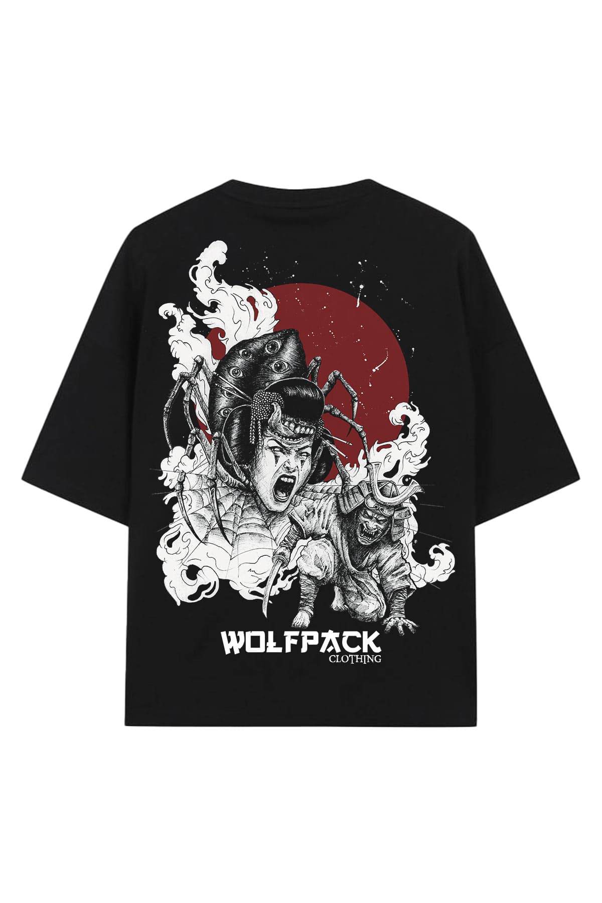 Black oversized t-shirt with JOROGUMO OVERSIZED TEE UNISEX print - Wolfpack Clothing