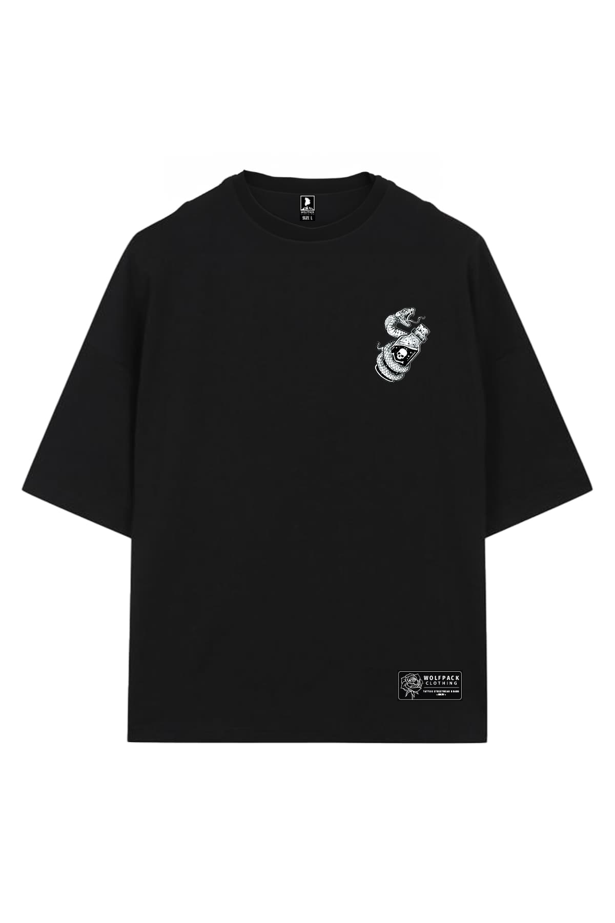 Black oversized t-shirt with JADOKU OVERSIZED TEE UNISEX print - Wolfpack Clothing