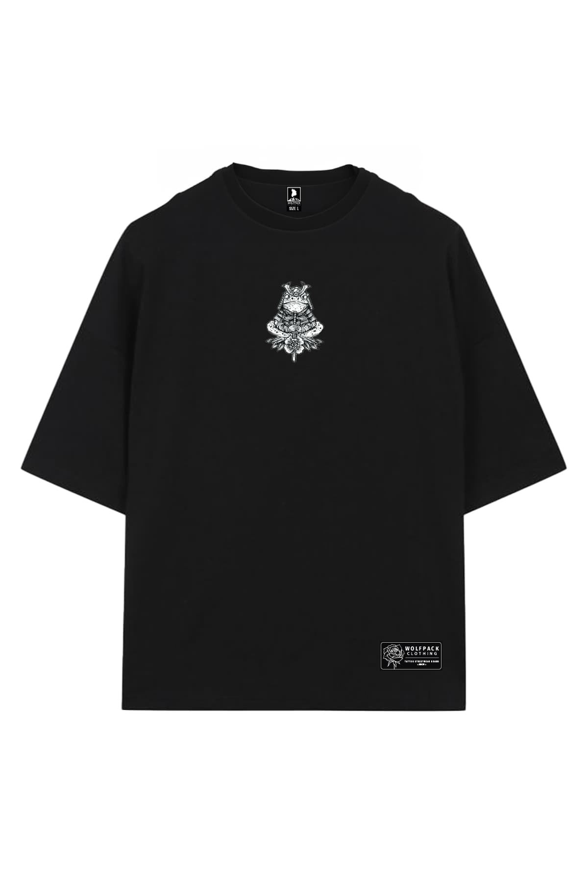Black oversized t-shirt with KAERU OVERSIZED TEE UNISEX print - Wolfpack Clothing