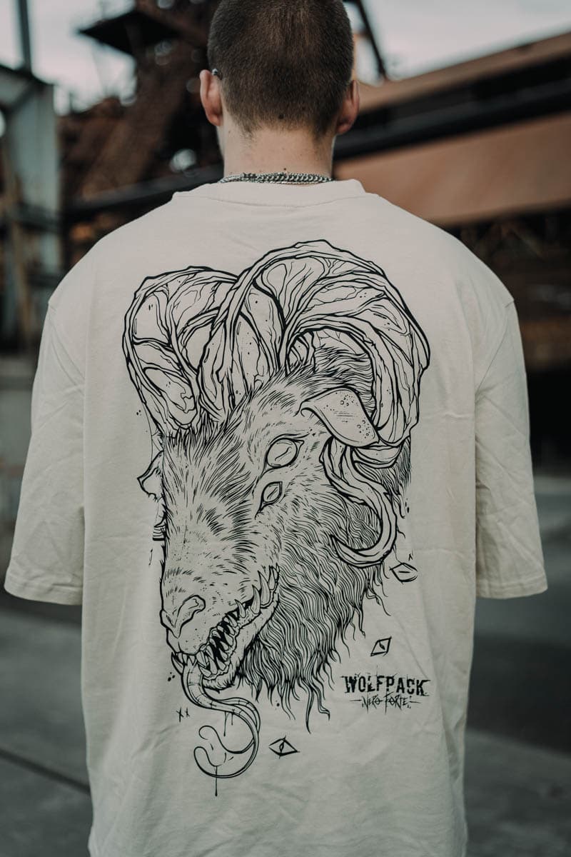 Sand oversized t-shirt with MORNING STAR OVERSIZED TEE UNISEX print - Wolfpack Clothing