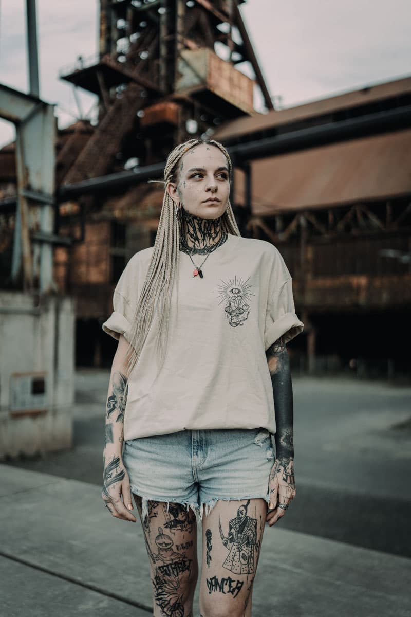 Sand oversized t-shirt with MORNING STAR OVERSIZED TEE UNISEX print - Wolfpack Clothing