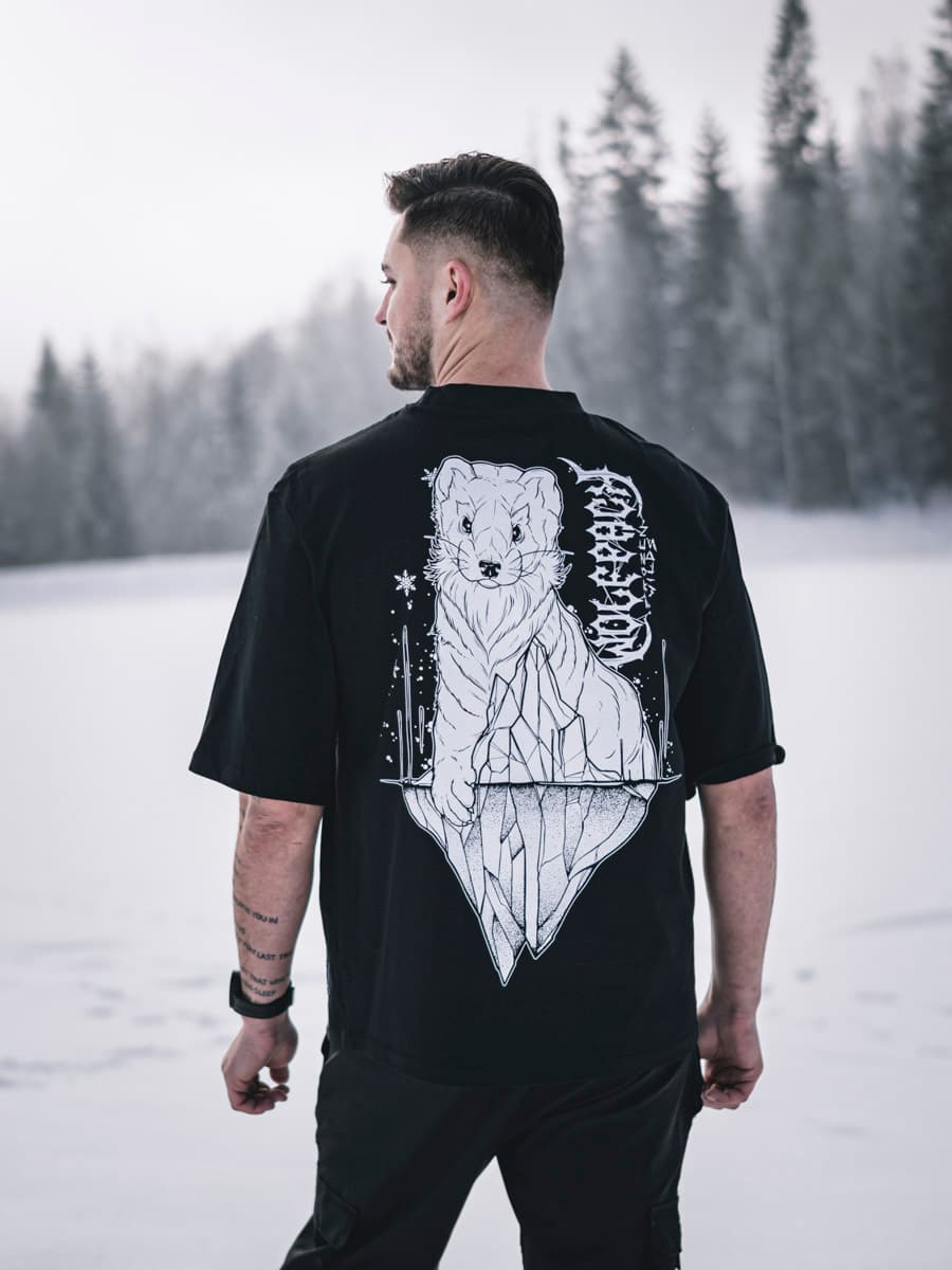 Black oversized t-shirt with NORTH POLE OVERSIZED TEE UNISEX print - Wolfpack Clothing