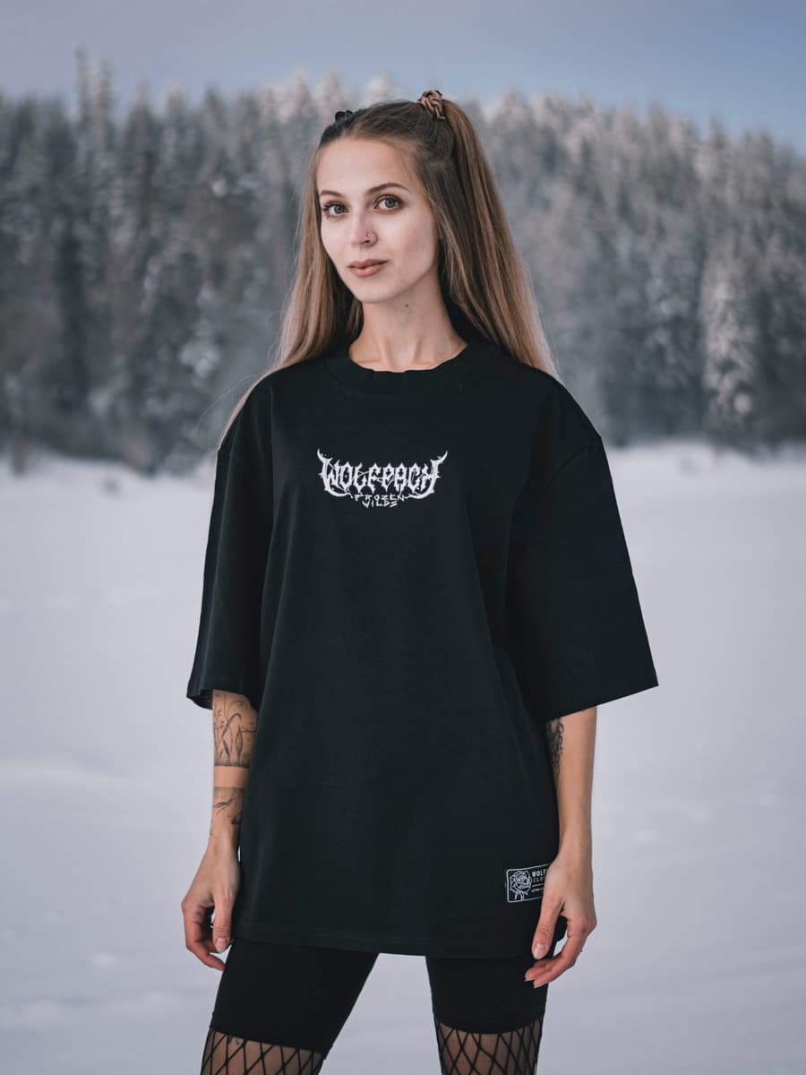 Black oversized t-shirt with NORTH POLE OVERSIZED TEE UNISEX print - Wolfpack Clothing