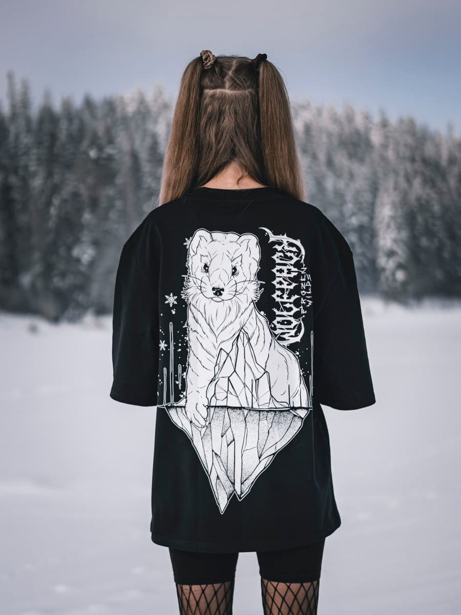 Black oversized t-shirt with NORTH POLE OVERSIZED TEE UNISEX print - Wolfpack Clothing
