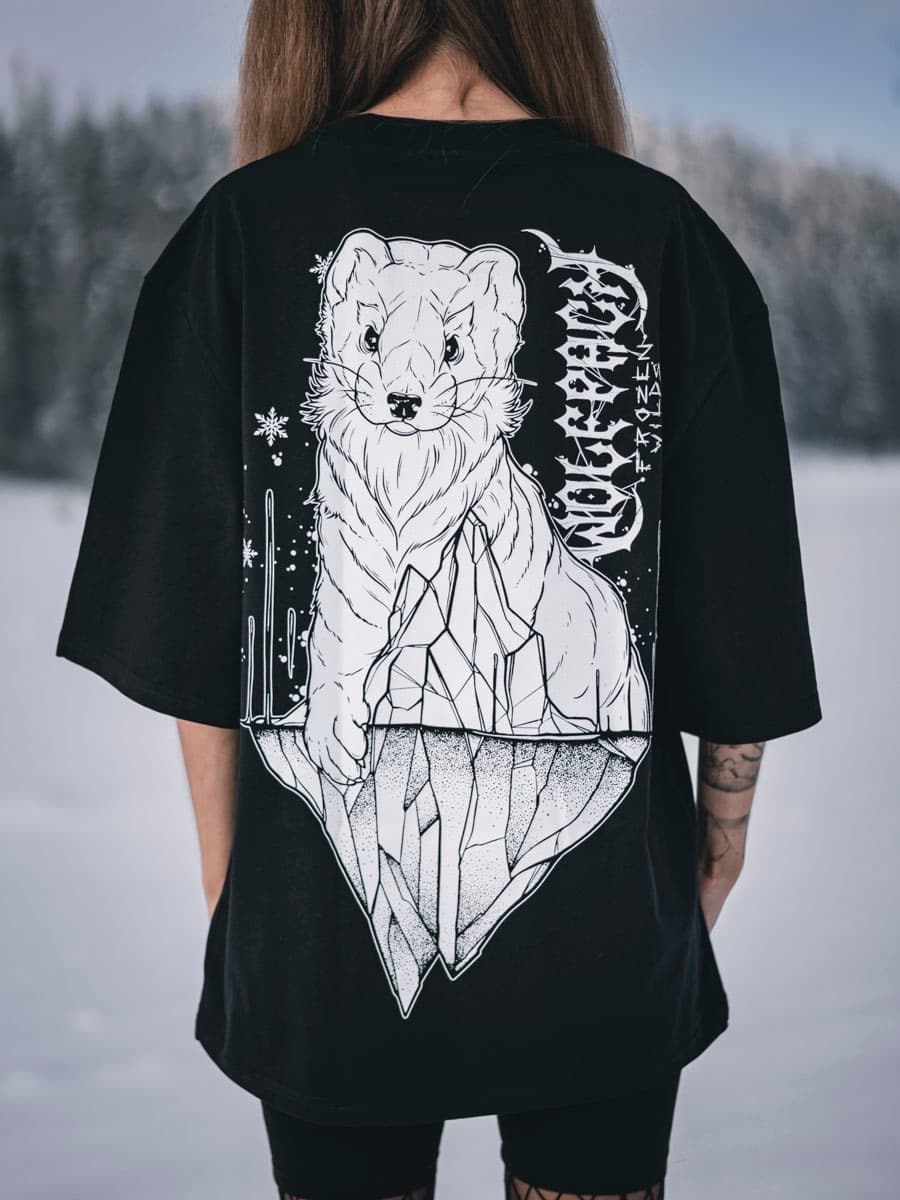 Black oversized t-shirt with NORTH POLE OVERSIZED TEE UNISEX print - Wolfpack Clothing