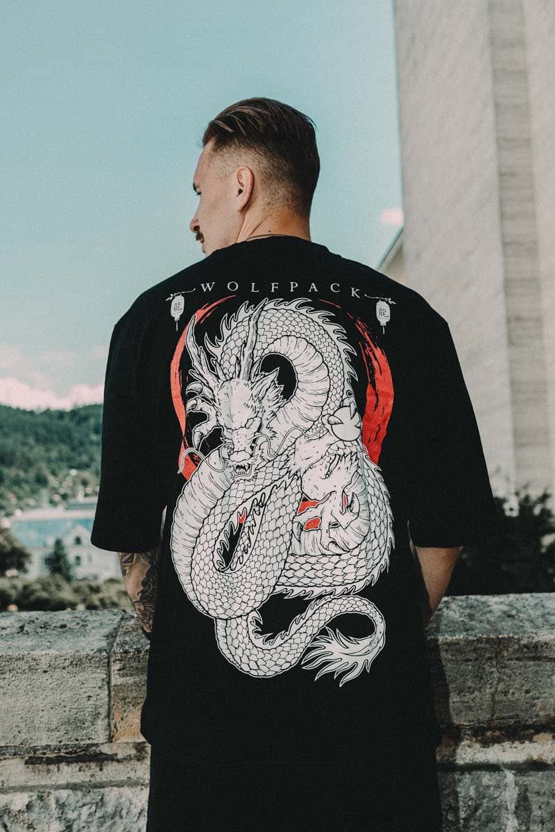 Black oversized t-shirt with RYU OVERSIZED TEE UNISEX print - Wolfpack Clothing