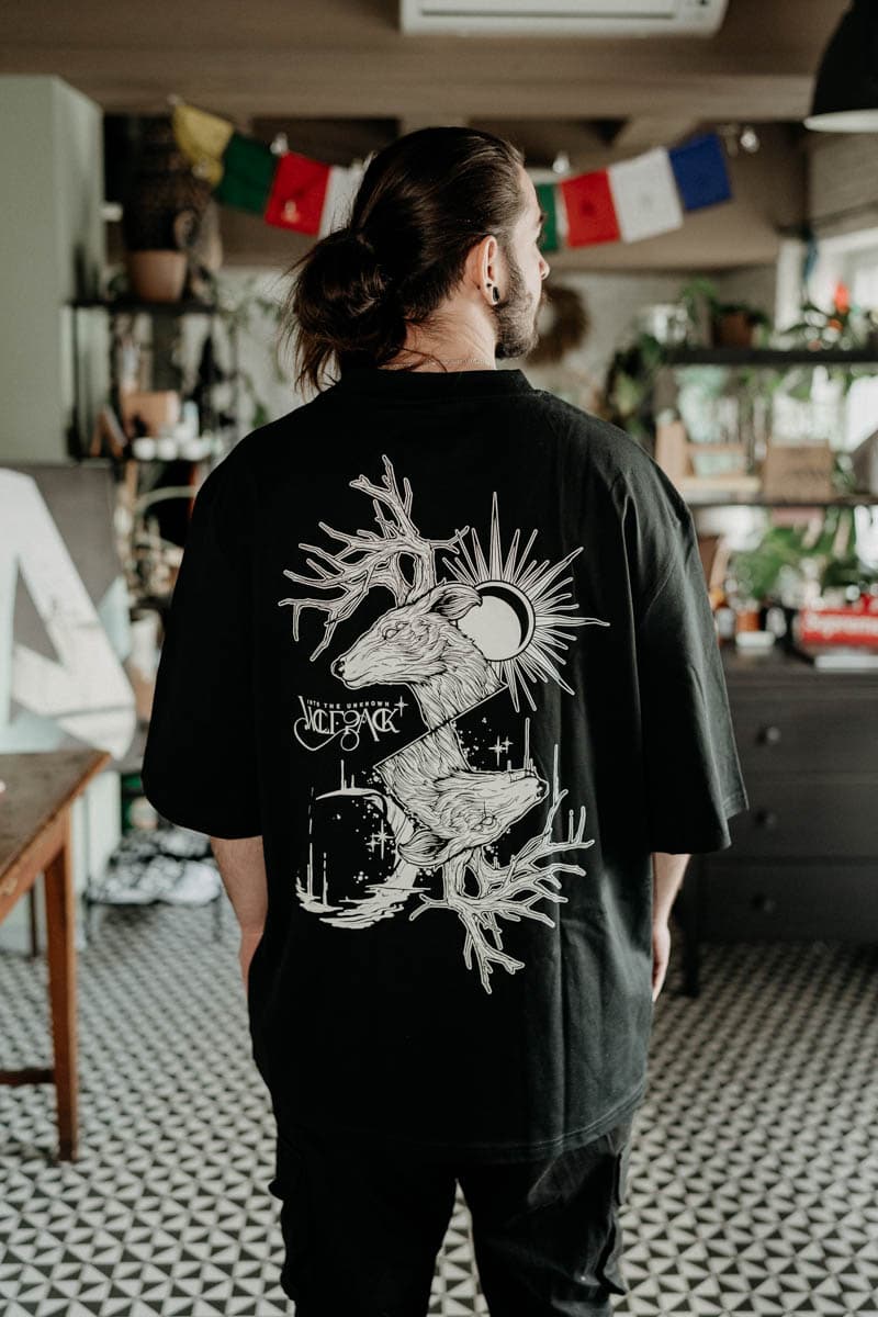 Black oversized t-shirt with THE DUALITY OVERSIZED TEE UNISEX print - Wolfpack Clothing