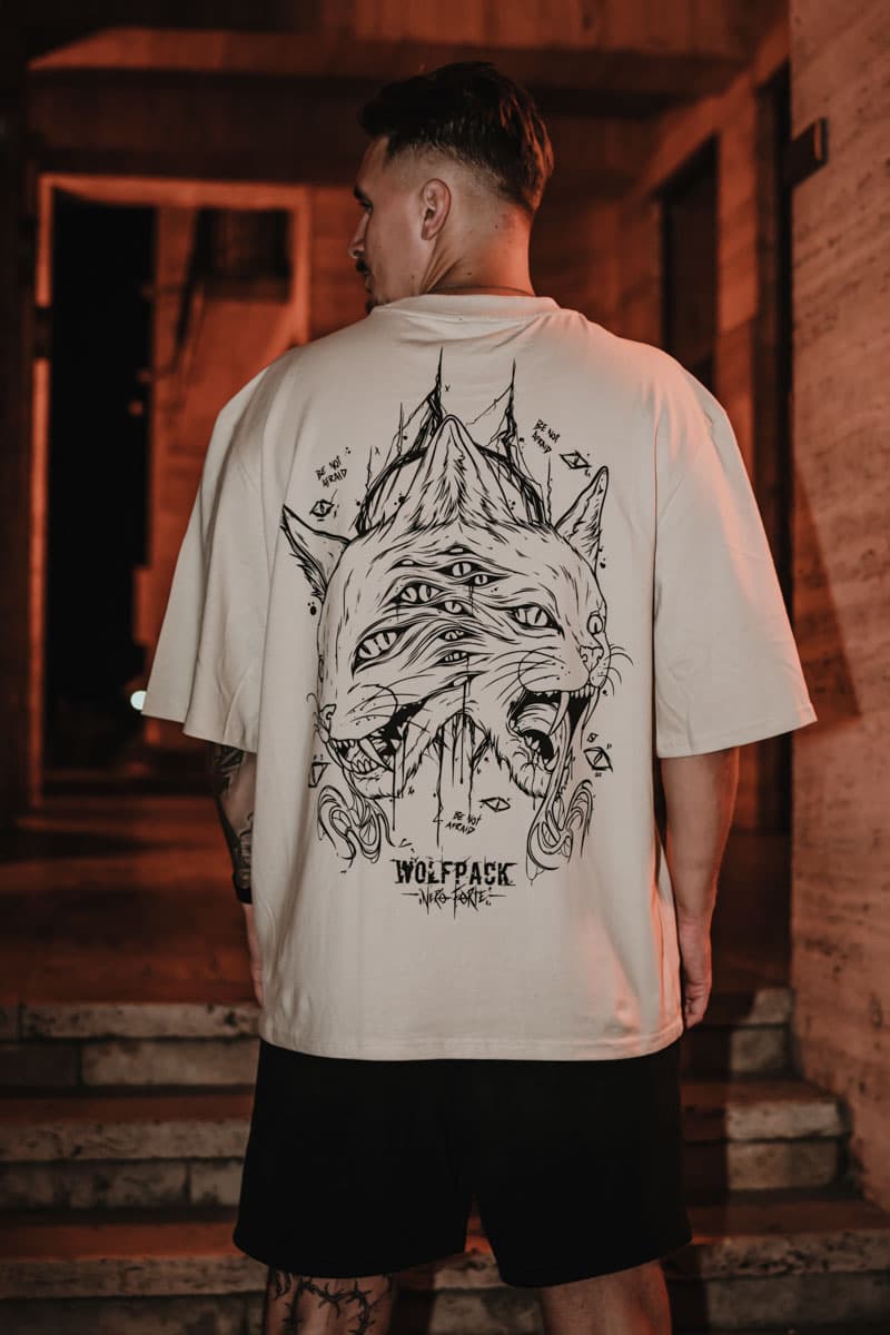 Sand oversized t-shirt with THE MOON OVERSIZED TEE UNISEX print - Wolfpack Clothing