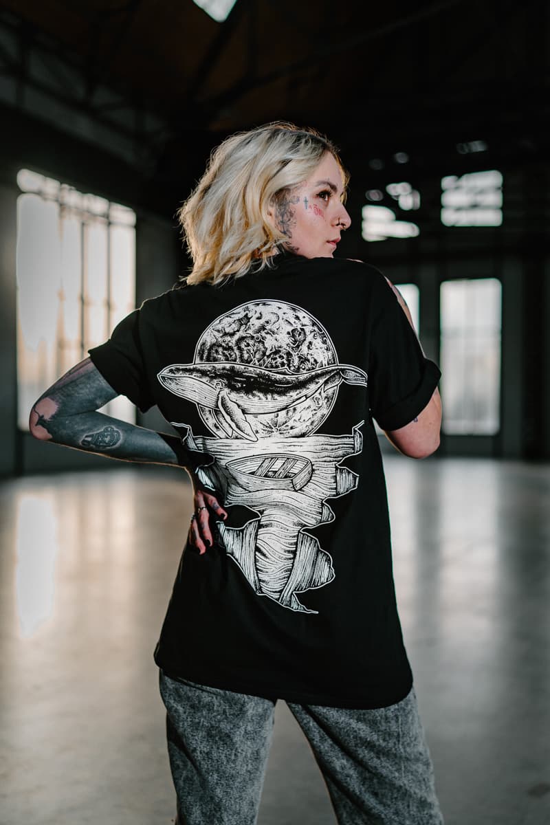 Black t-shirt with AN ENDLESS OCEAN TEE UNISEX print - Wolfpack Clothing