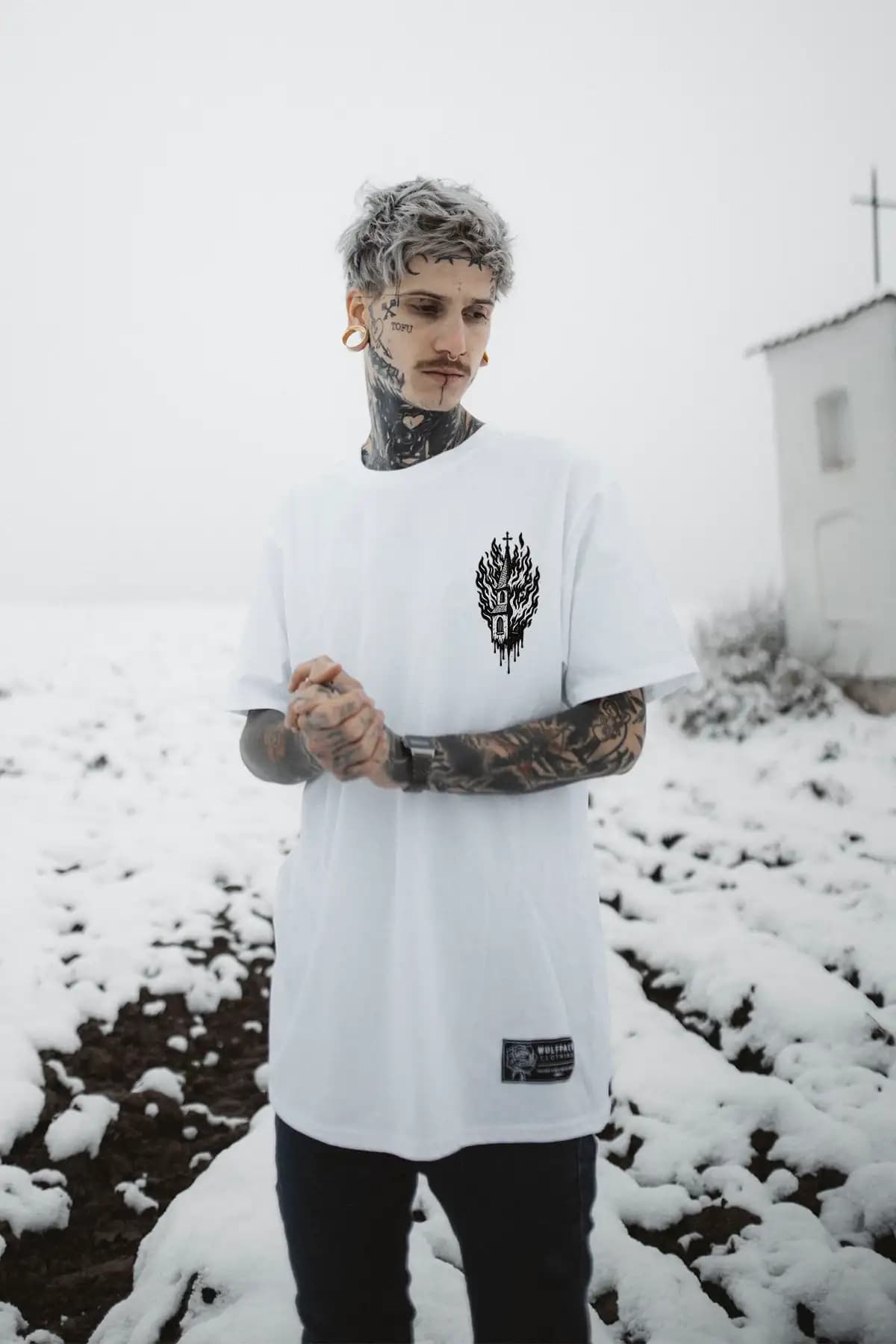 White t-shirt with BLACK RITUAL TEE UNISEX print - Wolfpack Clothing