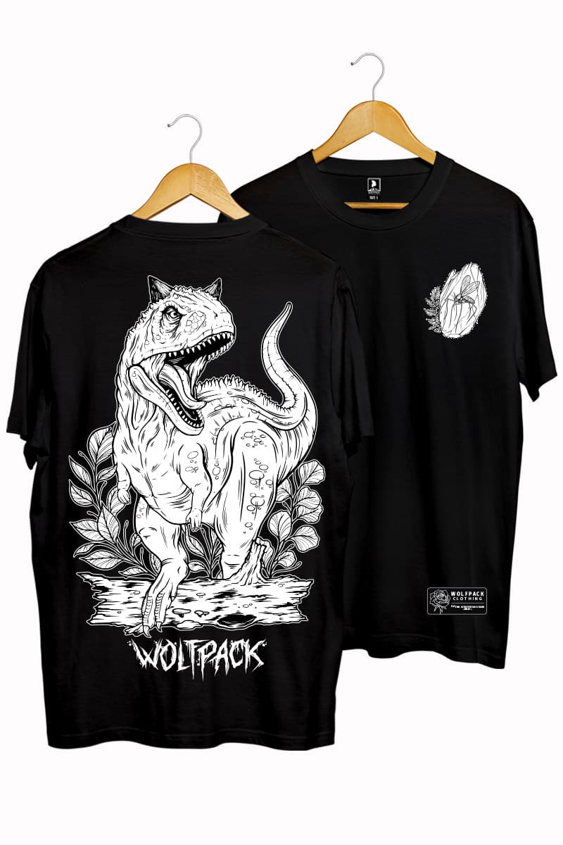 Black t-shirt with CARNOTAURUS TEE UNISEX print - Wolfpack Clothing