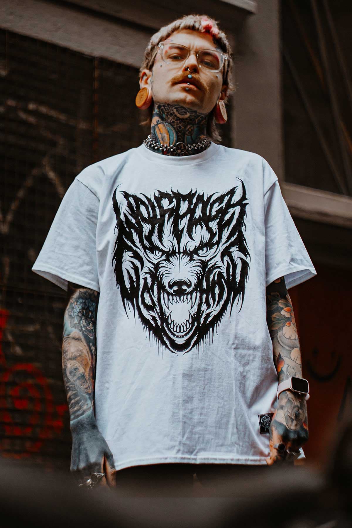 White t-shirt with CORE WOLF TEE UNISEX print - Wolfpack Clothing