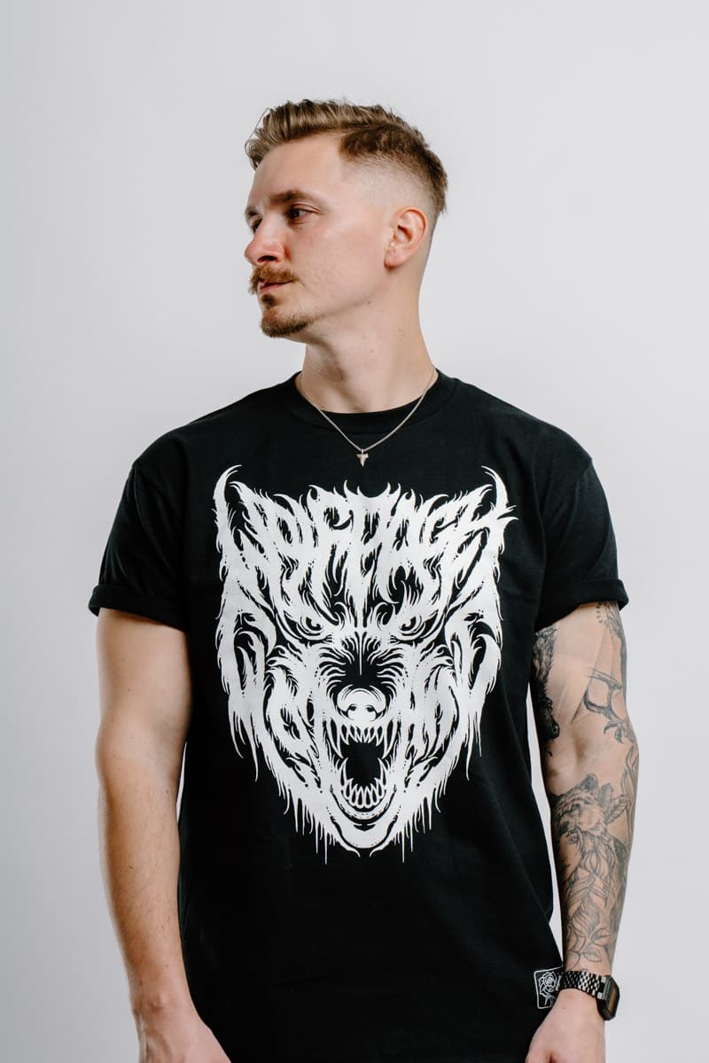 Black t-shirt with CORE WOLF TEE UNISEX print - Wolfpack Clothing