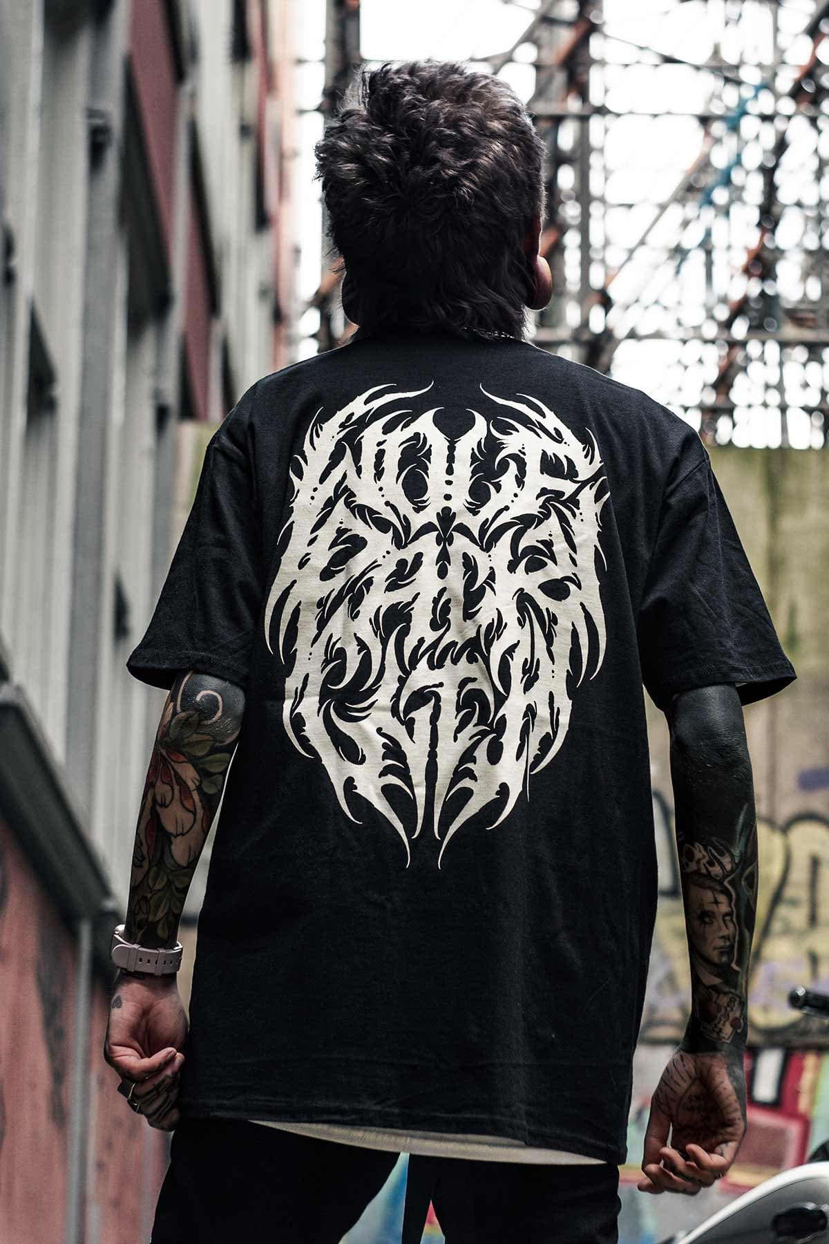 Black t-shirt with DEMISE TEE UNISEX print - Wolfpack Clothing
