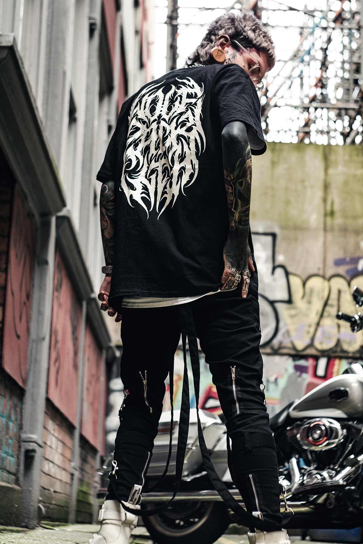 Black t-shirt with DEMISE TEE UNISEX print - Wolfpack Clothing