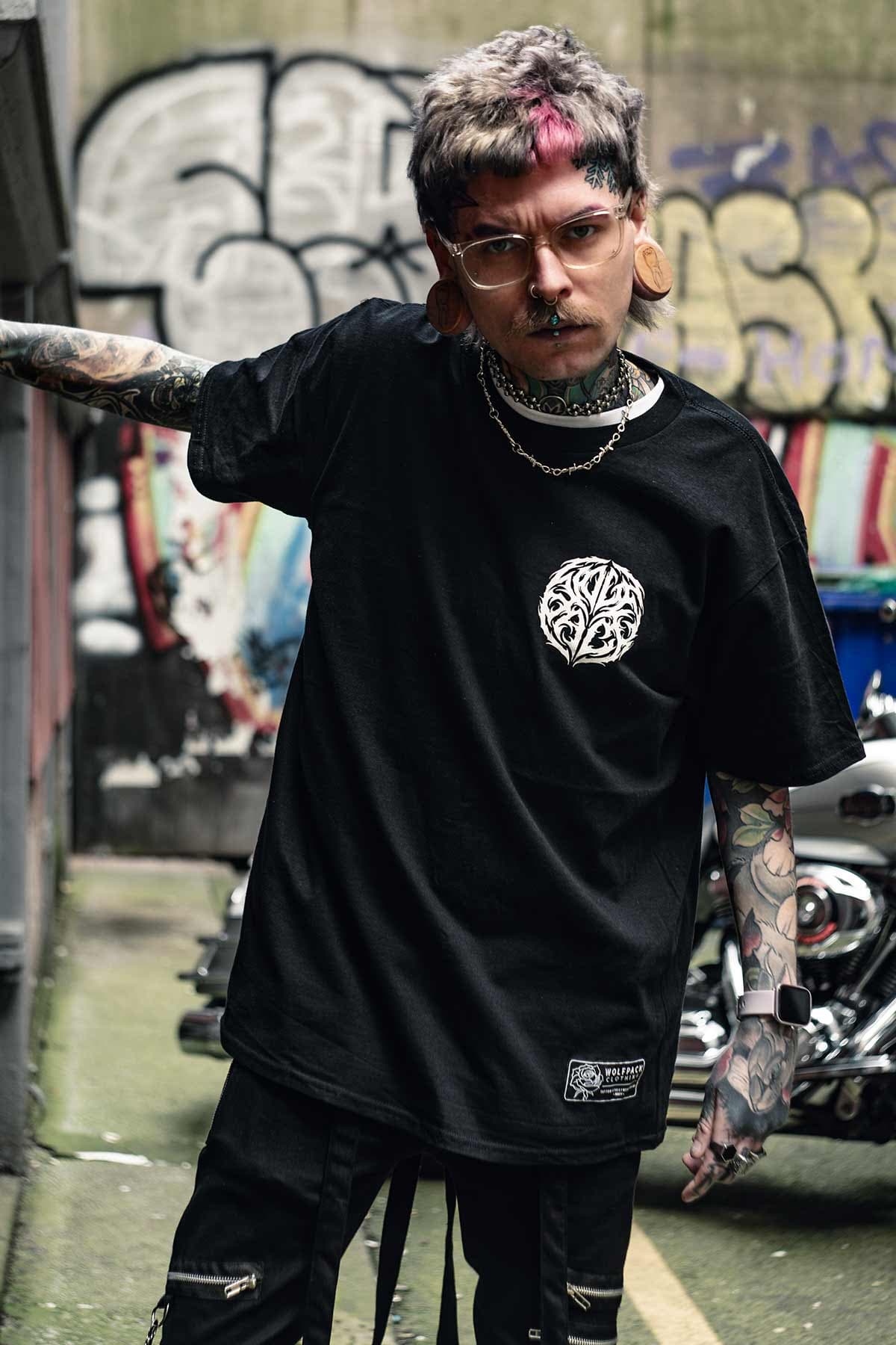 Black t-shirt with DEMISE TEE UNISEX print - Wolfpack Clothing