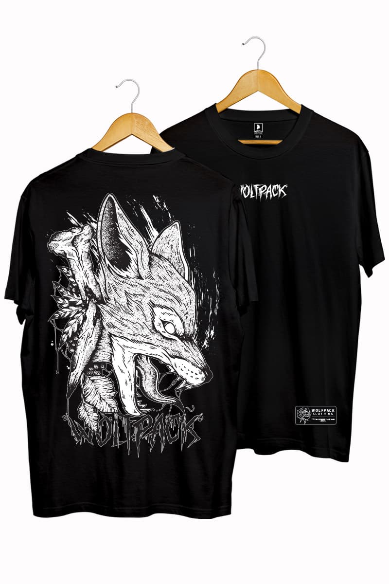 Black t-shirt with FOX SPIRIT TEE UNISEX print - Wolfpack Clothing
