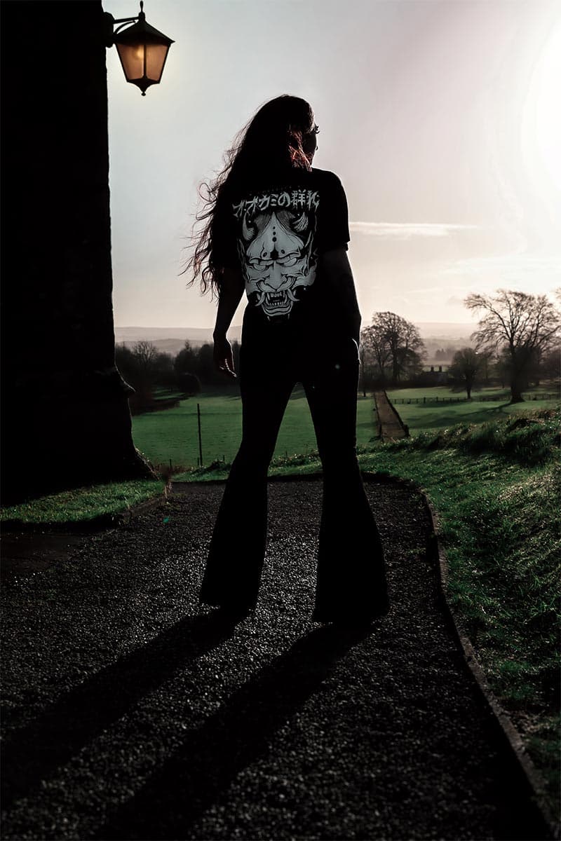Black t-shirt with HANNYA TEE UNISEX print - Wolfpack Clothing