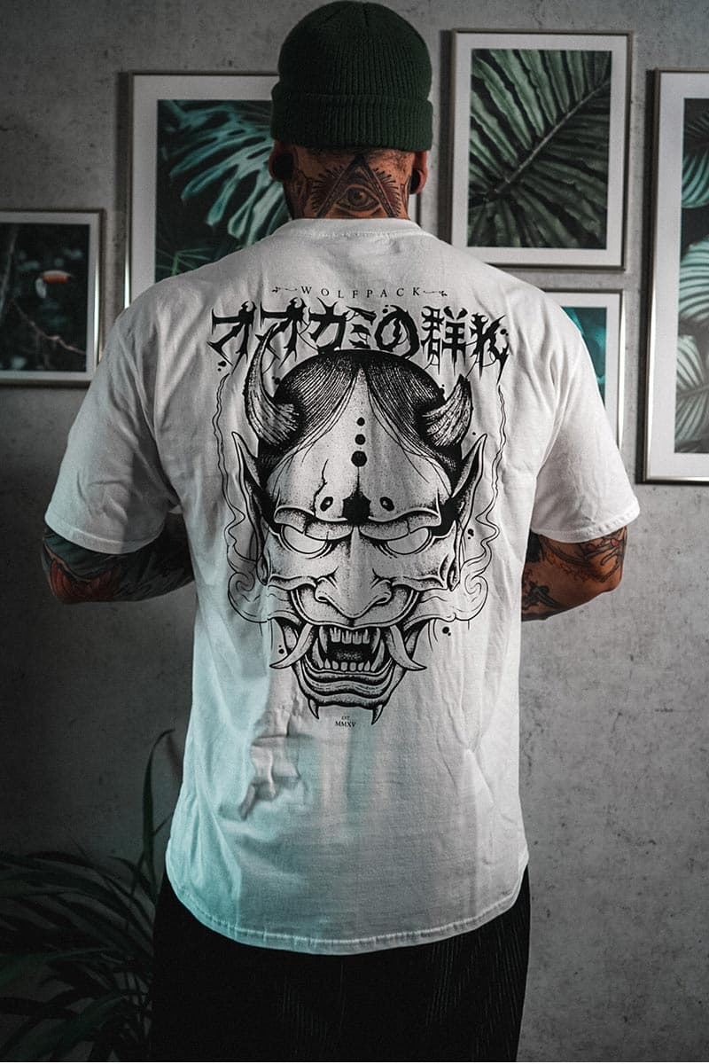 White t-shirt with HANNYA TEE UNISEX print - Wolfpack Clothing