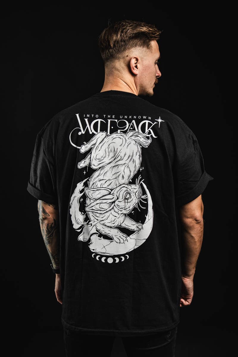 Black t-shirt with INTO THE UNKNOWN TEE UNISEX print - Wolfpack Clothing