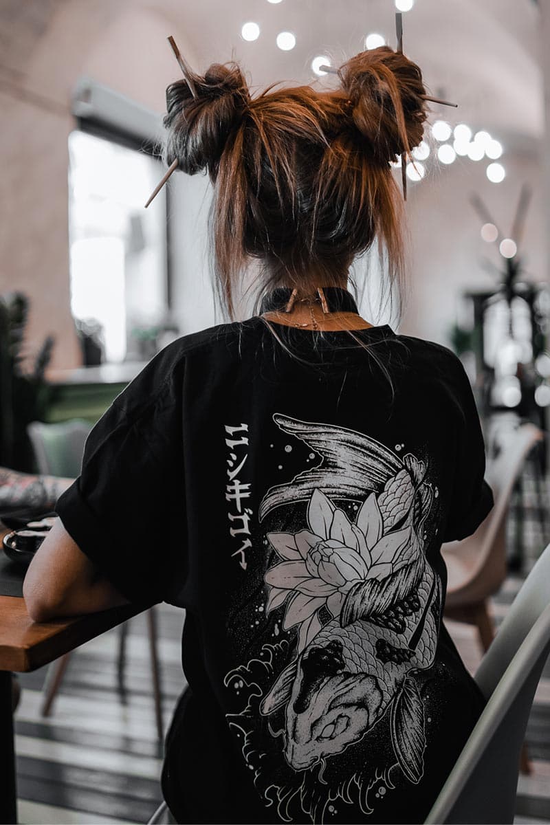 Black t-shirt with NISHIKIGOI TEE UNISEX print - Wolfpack Clothing