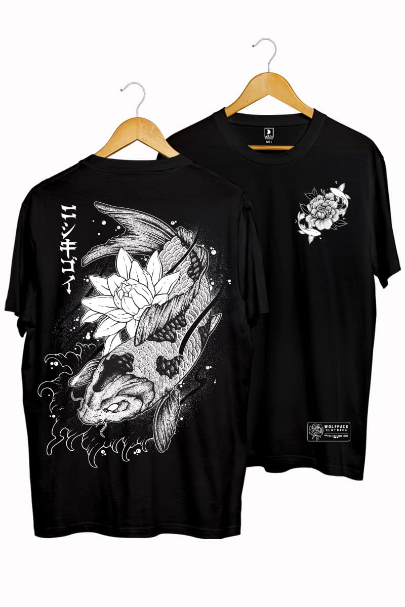 Black t-shirt with NISHIKIGOI TEE UNISEX print - Wolfpack Clothing