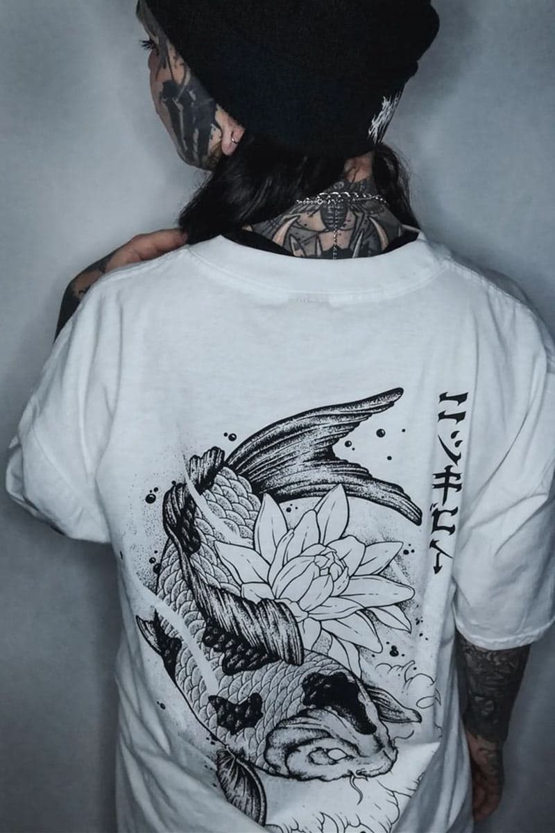 White t-shirt with NISHIKIGOI TEE UNISEX print - Wolfpack Clothing