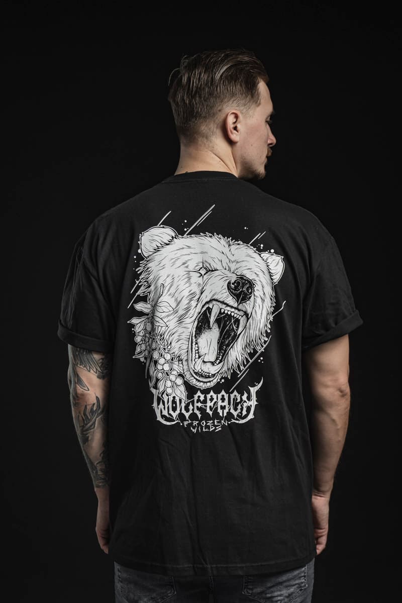 Black t-shirt with NORDIC HUNTER TEE UNISEX print - Wolfpack Clothing