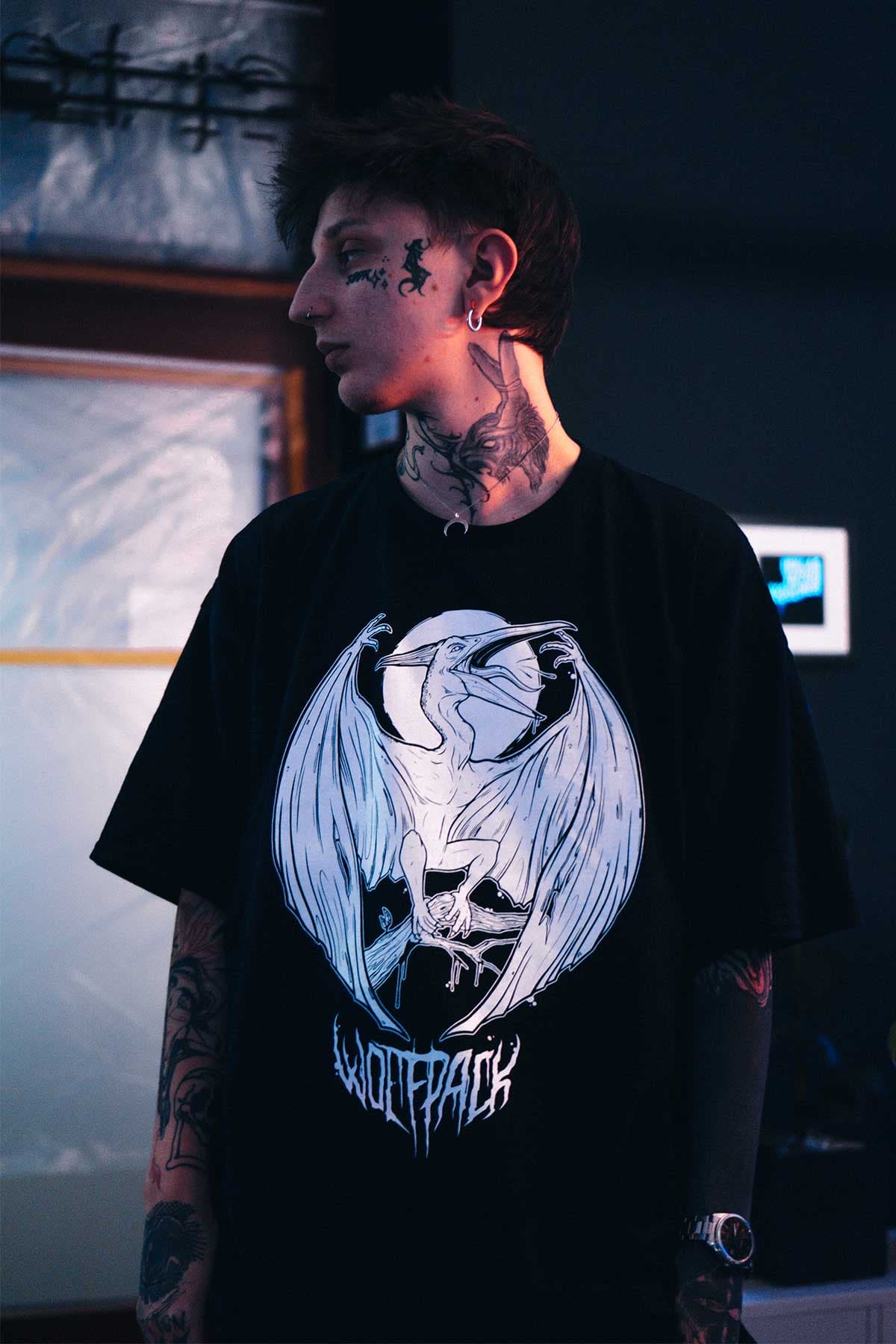 Black t-shirt with PTERANODON TEE UNISEX print - Wolfpack Clothing