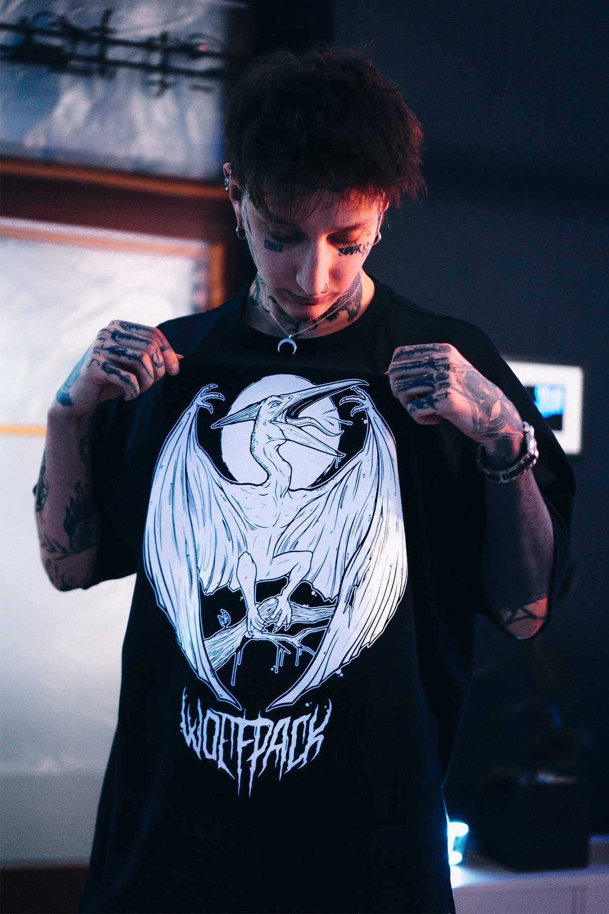 Black t-shirt with PTERANODON TEE UNISEX print - Wolfpack Clothing